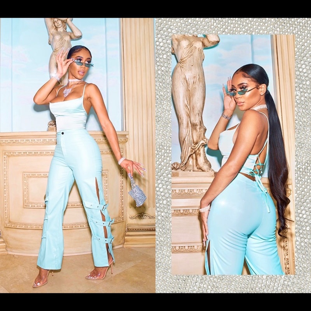 Faux Leather Baby Blue Pants